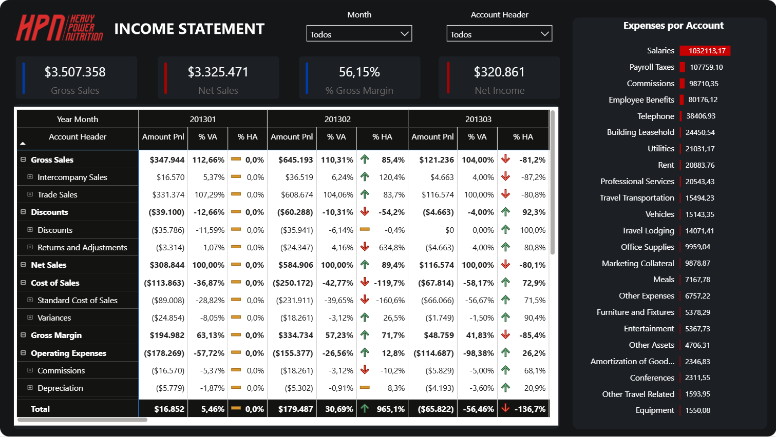 Income Statement Dashboard - Tela 2